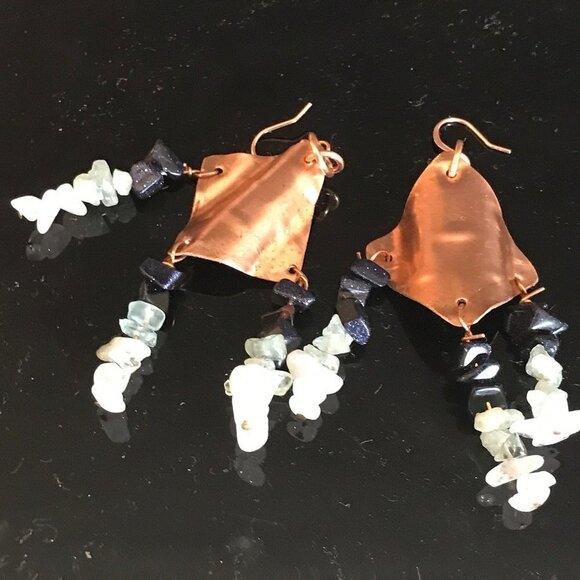 Pure Copper Earrings Sunstone Aquamarine Rose Quartz Drop Dangle Gift Diamond - Picture 4 of 6